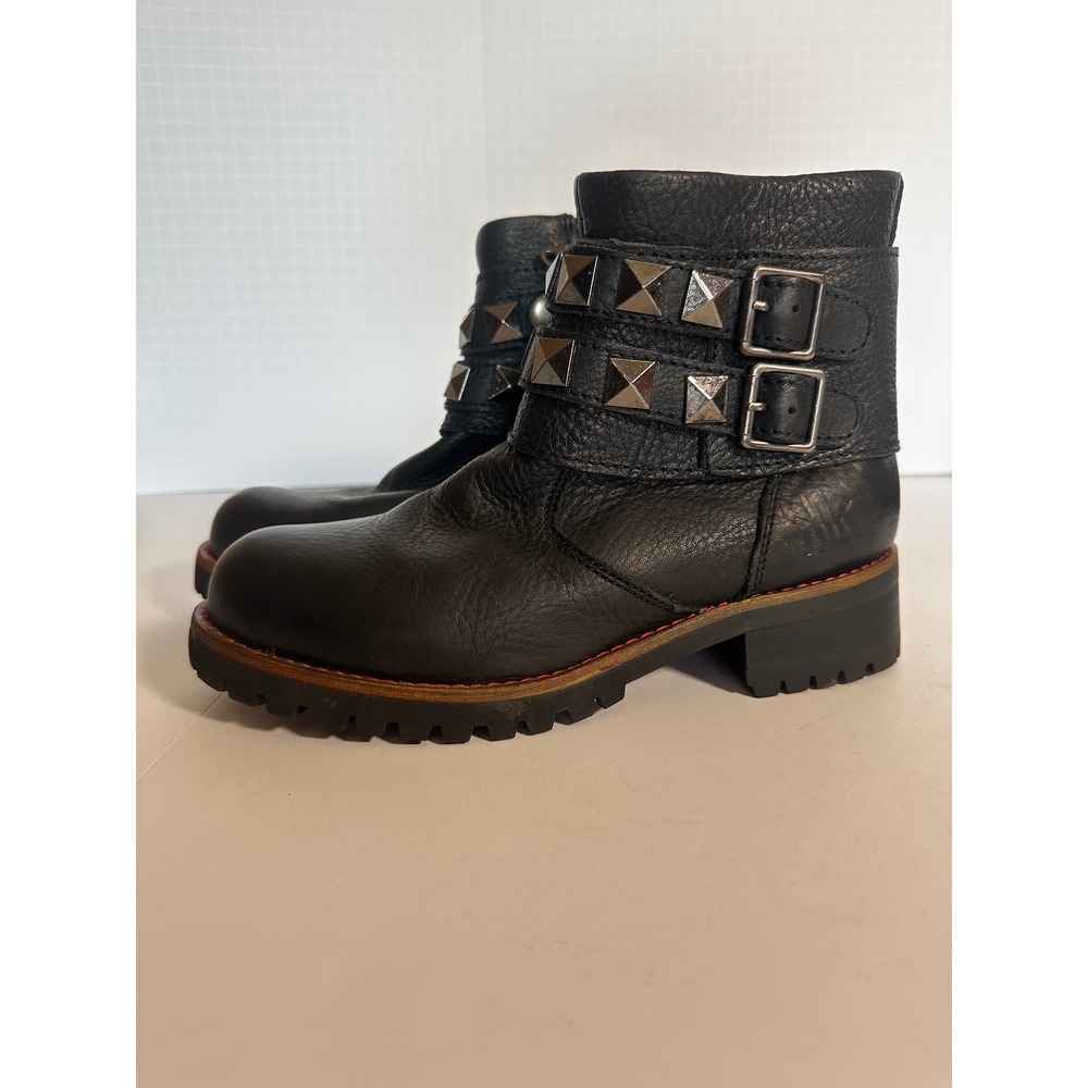 KLR Black Leather Studded Moto Boots Lug Sole Biker punk goth 11021 Womens 8
